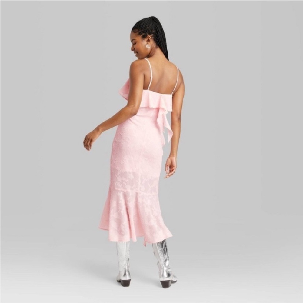 Pink Ruffled Formal Midi Dress - Picture 6 of 8